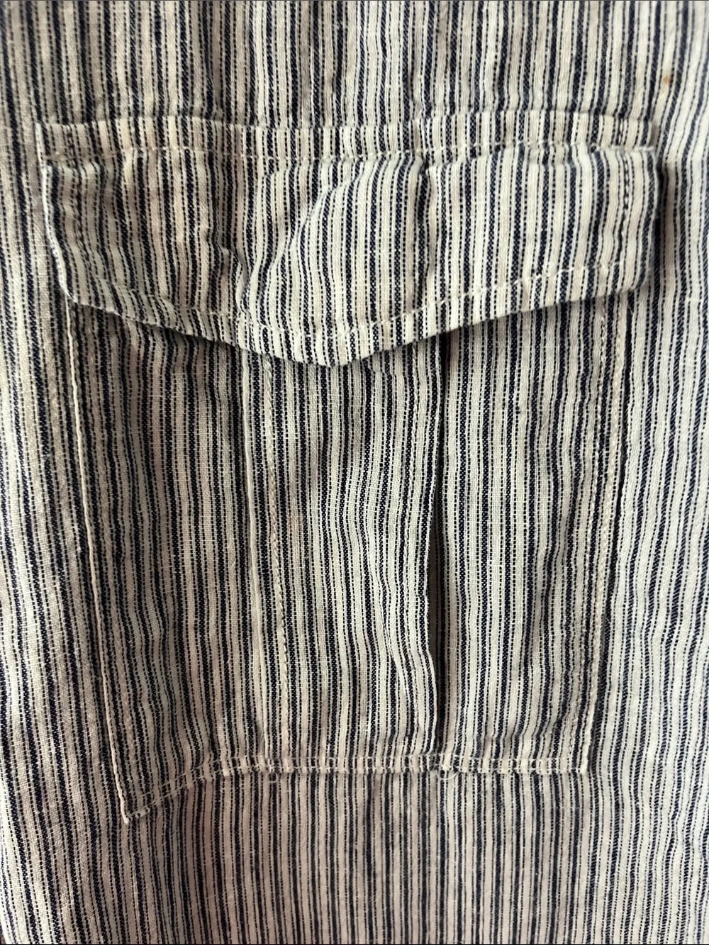 J. Crew Short-Sleeve Linen/Cotton Blend Striped Button-Up Shirt - Navy and White